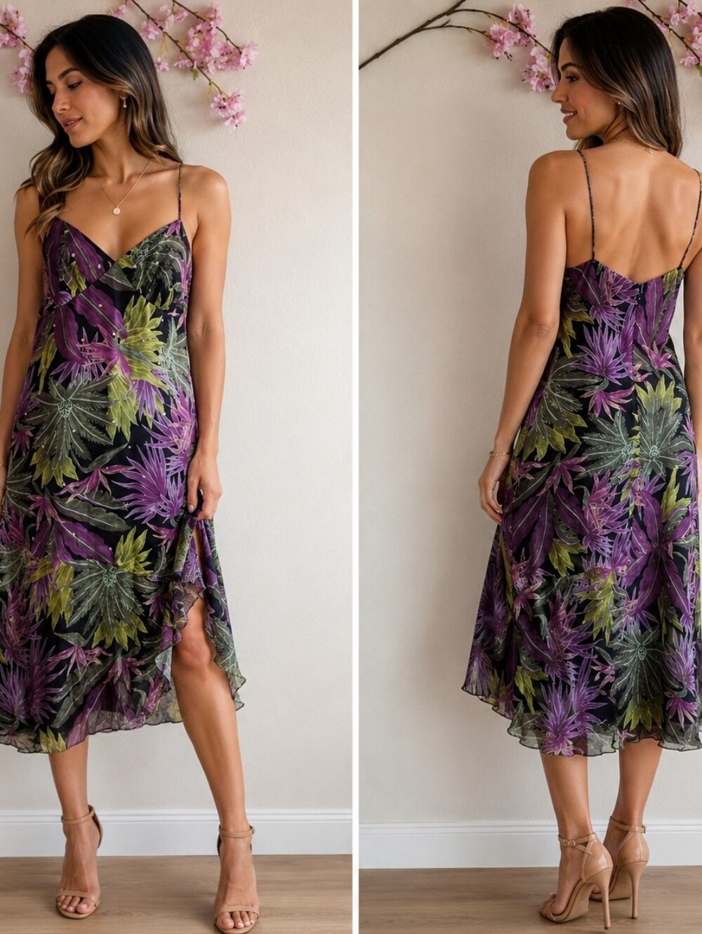 Andrea Polizzi palm dress purple and green size 6
